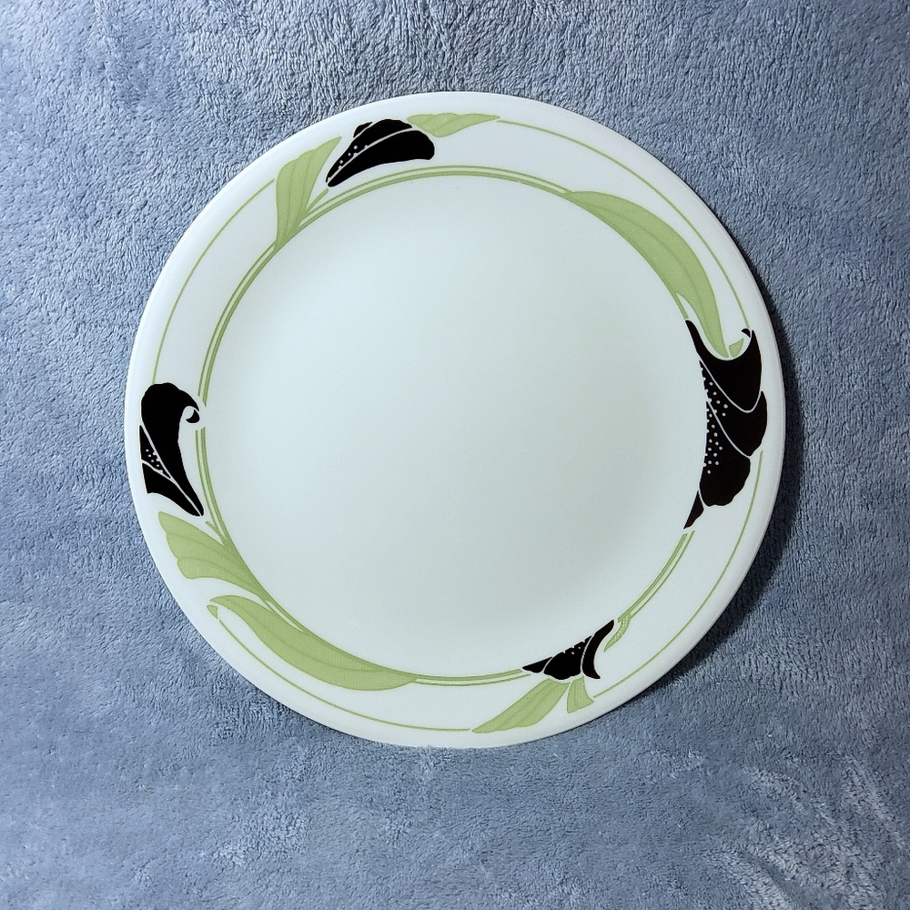 Corelle Black Orchid Dinner Plate 10-1/4" Green Black White Replacement EUC